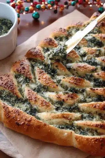 Christmas Tree Spinach Dip Breadsticks