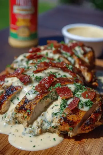 Grilled Stuffed Chicken with Cream Sauce