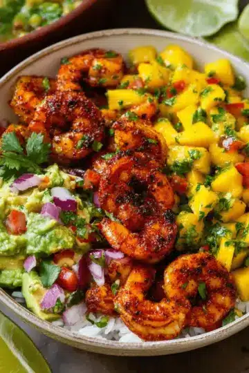Chili Lime Shrimp Bowls with Mango-Avocado Salsa