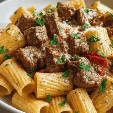 Creamy Parmesan Beef with Rigatoni Pasta