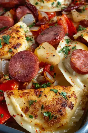 Kielbasa and Pierogies Sheet Pan Meal