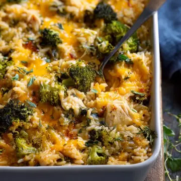 Broccoli Cheddar Chicken and Rice Casserole.