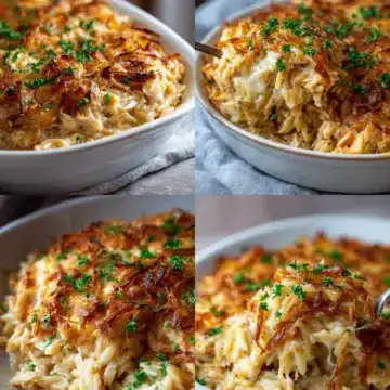French Onion Chicken Orzo Casserole