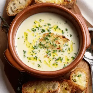 French Garlic Soup (with Cheesy Crostinis)
