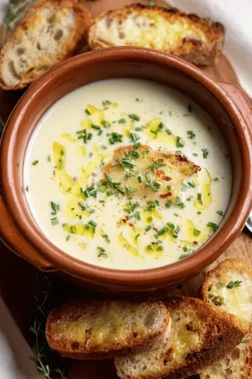French Garlic Soup (with Cheesy Crostinis)