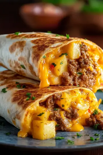 Cheesy Potato Burritos with Beef