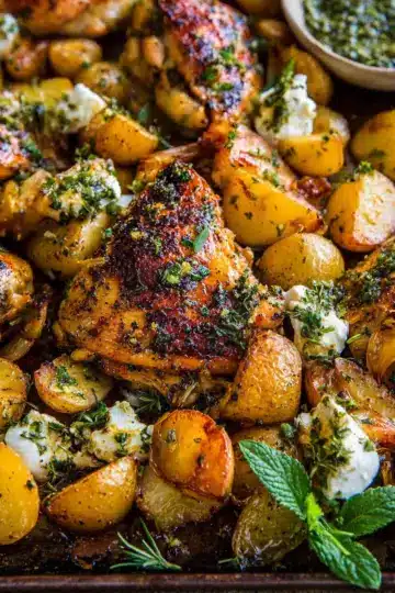 Sheet Pan Greek Garlic Butter Chicken and Potatoes.