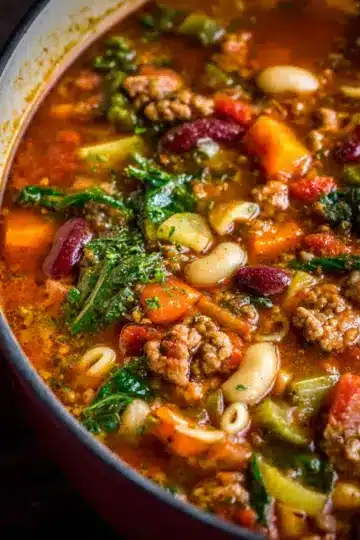 Minestrone with Sausage and Pesto (Stovetop or Slow Cooker)