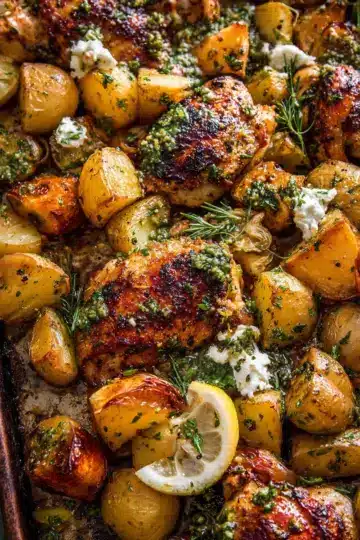 Sheet Pan Greek Garlic Butter Chicken and Potatoes.