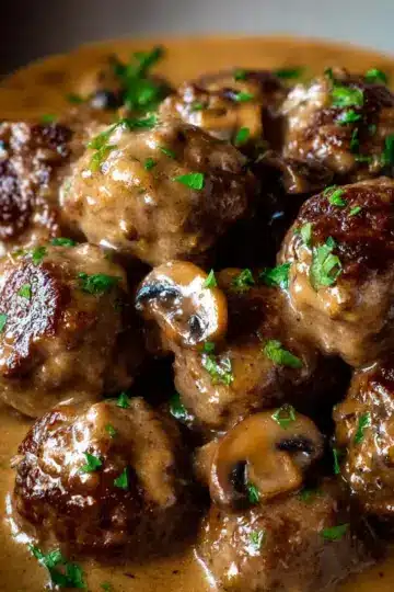 Salisbury steak meatballs with mushroom gravy