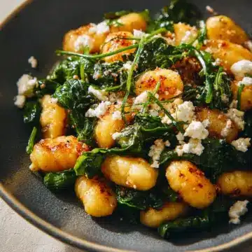Crispy Gnocchi With Spinach and Feta