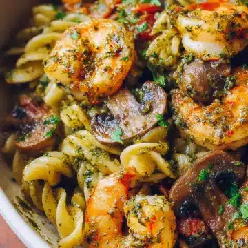 Pesto Shrimp Mushroom Pasta