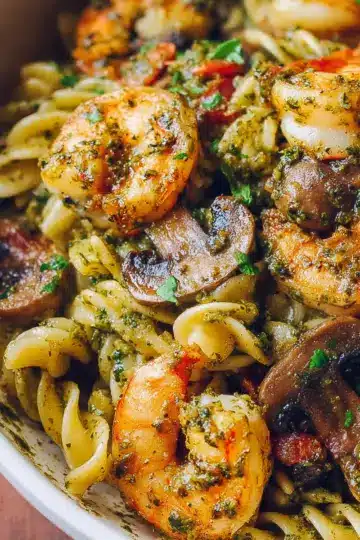 Pesto Shrimp Mushroom Pasta