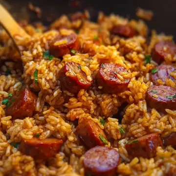 One Pan Sweet and Tangy Barbecue Sausage Rice Recipe