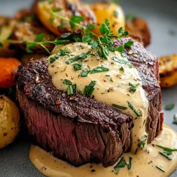 Rinderfilet mit Knoblauch-Dijon-Sahnesauce genießen