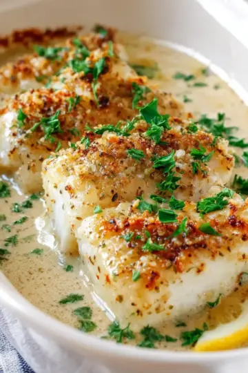 Creamy Lemon Garlic Baked Cod